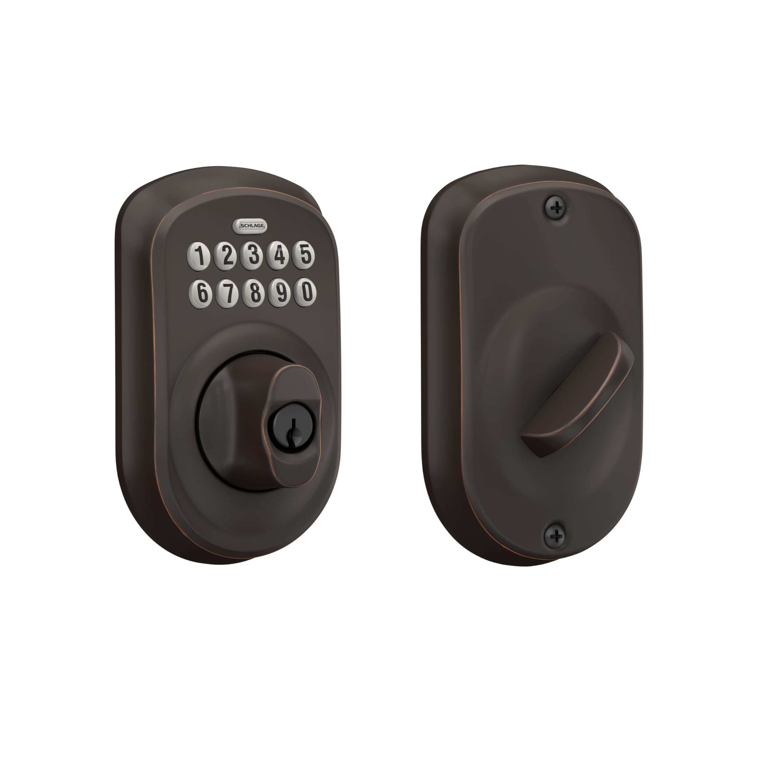 Photo 1 of Schlage BE365 PLY 716 Plymouth Keypad Deadbolt, Electronic Keyless Entry Lock, Aged Bronze