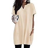 Rapbin Womens Tunics or Tops to Wear with Leggings Short Sleeve V Neck Long T-Shirts with Pockets 2026 Spring Shirts