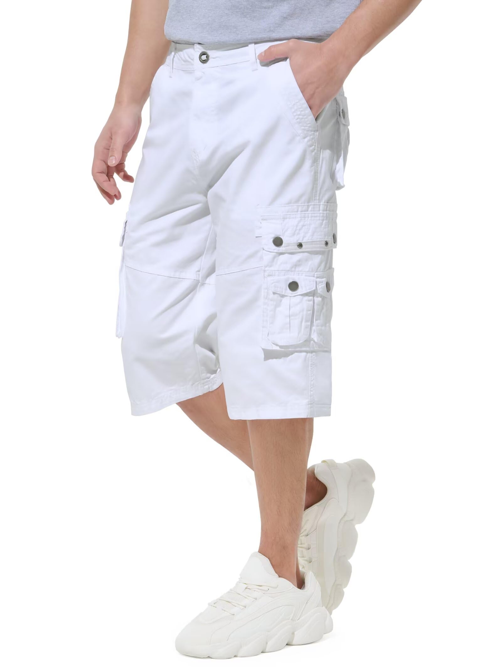 Photo 1 of BEST SOUTH Men's Capri Long Twill Cargo Shorts Below Knee 13 Inches Cotton Relaxed Fit Casual Multi-Pocket White 32LPNPMEJ9186002
