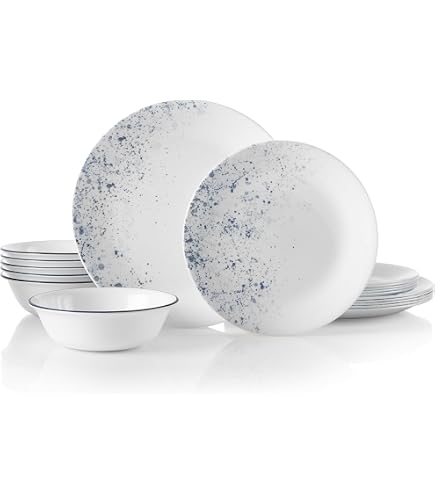 Corelle Geschirr Set - Bunte Blumenmuster, Bruchfest, Mikrowellen- & Spülmaschinenfest, 4-teilig