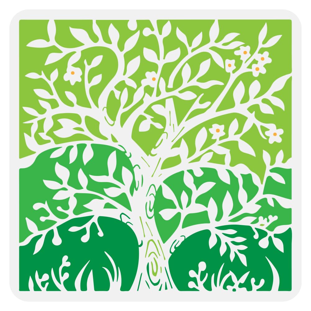 FINGERINSPIRE Trees of Life Painting Large Stencil 30x30cm PET Spiral Tree Spraying Stencil Flowers Tree Wall Stencil Reusable Tree Branch and Leaves Stencil Vibrant Trees Templates for Home Decor