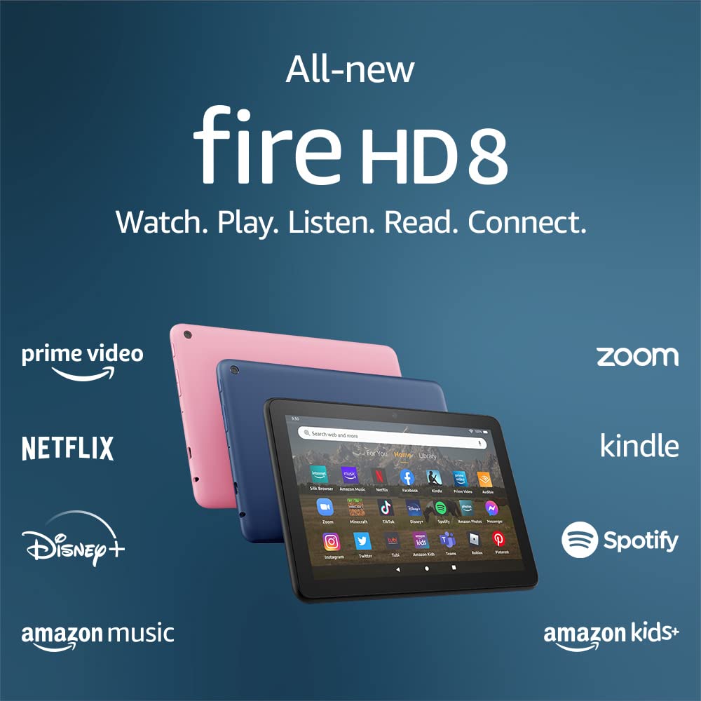 Amazon Fire HD 8 tablet, 8” HD Display, 32 GB, 30% faster processor, designed for portable entertainment, (2022 release), Black