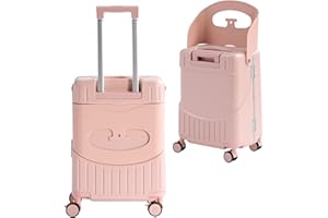 muhub 20'' Luggage with Child Seat, Ride On Suitcase with Shockproof Silent Spinner Wheels, TSA Lock, Carry On Luggage with Foldable Backrest, Bag Hook for Kids.