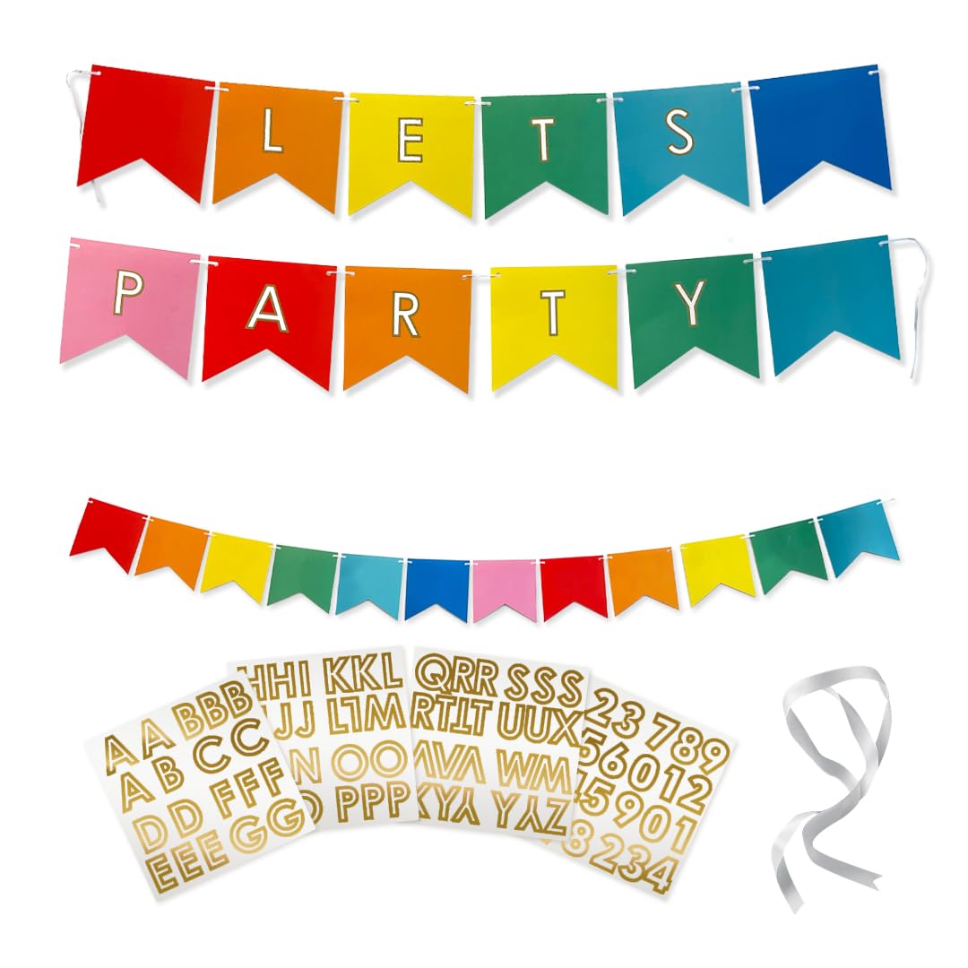 Customisable Banner – 2.5 Metre Rainbow Flag Recyclable Paper Bunting with Letter and Number Stickers for Personalised Event & Party Decoration