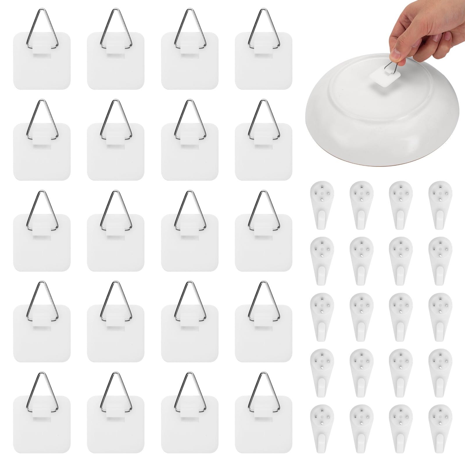 Photo 1 of 20 Pack Invisible Vertical Plate Holders - Adhesive Plastic Plate Hanger Hanging Hooks for Decorative Wall Art 1.25 Inch