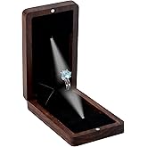 Yookin Wooden Engagement Ring Box For Proposal Valentine's Day Jewelry Gift Box Wood Rotating Wedding Day Ring Box With Led Light Gift Packaging(Black Walnut)