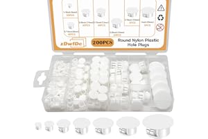zDwfDc 200PCS 7 Sizes White Nylon Plastic Plugs for Round Holes, 1" 3/4" 5/8" 1/2" 3/8" 5/16" 1/4" Round Hole Plug Cover Snap Locking, Used for Plastic, Cabinet Furniture DD016-w