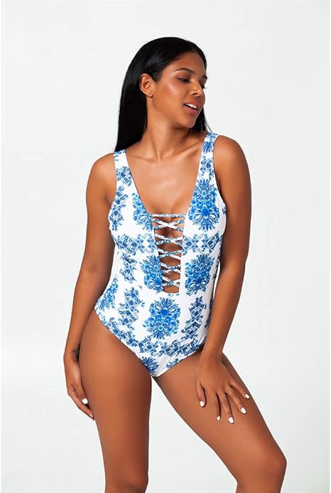 Amazon Co Jp 女性用水着ワンピースビキニ 水着セットするパディングビーチスポーツ Blueandwhiteporcelain M ホーム キッチン