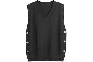 Womens Sweater Vest Round Neck Sleeveless Pullover Tops Ribbed Knit Side Button Loose Sweaters 2025 Fall Outfits