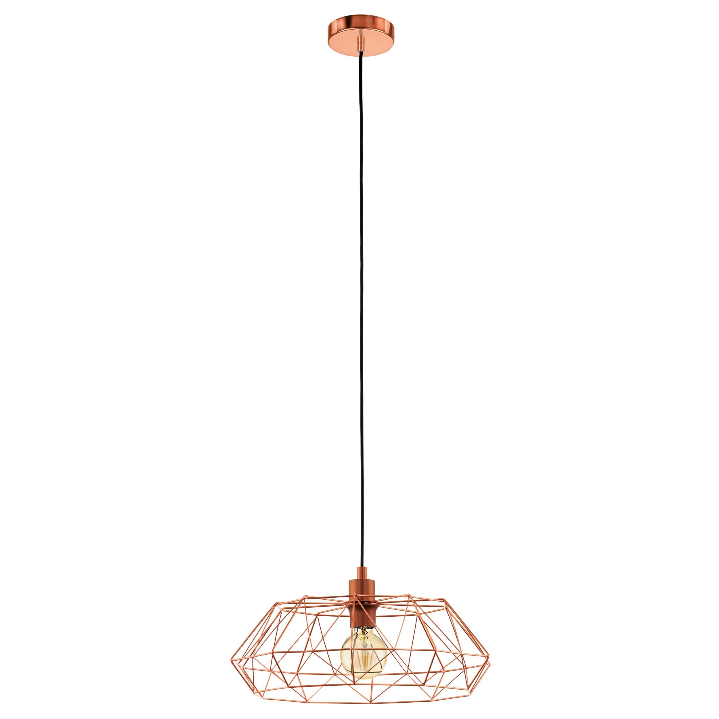 Eglo Carlton 2 Pendant Lamp, 1-Light Vintage Hanging Lamp, Retro Steel Pendant, Colour: Copper, Socket: E27
