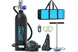 CHIKADIV Scuba Tank–DOT Certified Mini Scuba Tank with Pump 1L Lung Tank for Underwater Breathing Reusable Portable Scuba Diving Tank Equipment Fit for Emergency Rescue