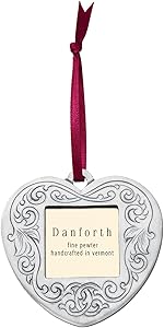 DANFORTH - Victorian Heart Pewter Frame Ornament - Satin Ribbon - Handcrafted
