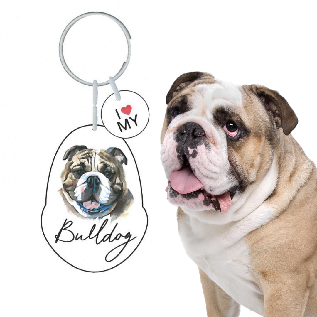 Splosh Pet Personalised Keyring. Bulldog Dog Key Ring. Customised Gifts for Dog Lovers