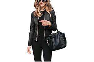 Canbebig Womens Faux Leather Jackets Zip Up Suit Jackets Slim Fit Coats Casual Lightweight Outwear Moto Biker Jackets