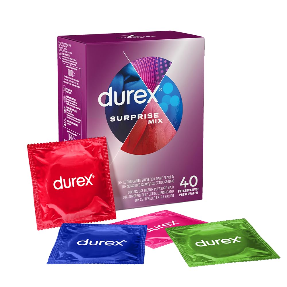Durex Surprise Mix Assorted Condoms, with Pads and Ribs and Thin, 40 Condoms