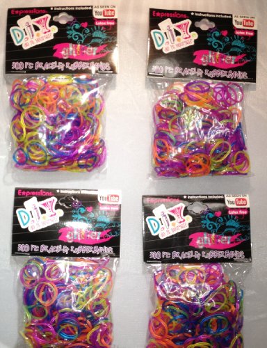 Generic Refill Bands Pack of 1200 Glitter Style 1 Rubber Bands with 50 S-clips