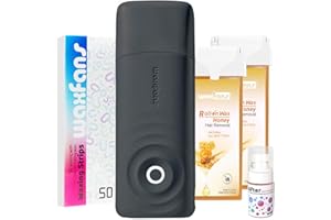 WAXFANS Roll on Wax Kit,Waxing Kit for Women & Men, At-Home Waxing Kit for Body, Face, Legs, Arms, 2 Wax Cartridges & 50 Waxing Strips Included. (Black)