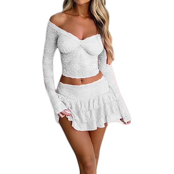 Women's Y2K Two Piece Lace Mini Skirt Set Sexy Sheer Mesh