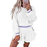 Fisoew Womens 2 Piece Outfits Lounge Sets V Neck Long Sleeve Oversized Sweatshirts Loose Shorts Fall Casual Sweatsuit