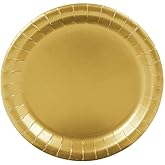 Fun Express Metallic Gold Paper Dessert Plates - 7 Inch Gold Disposable Dessert Plates - Paper Plates for Birthday Wedding Holiday Events & Baby Showers - Tableware Party Supplies - 24 Pieces