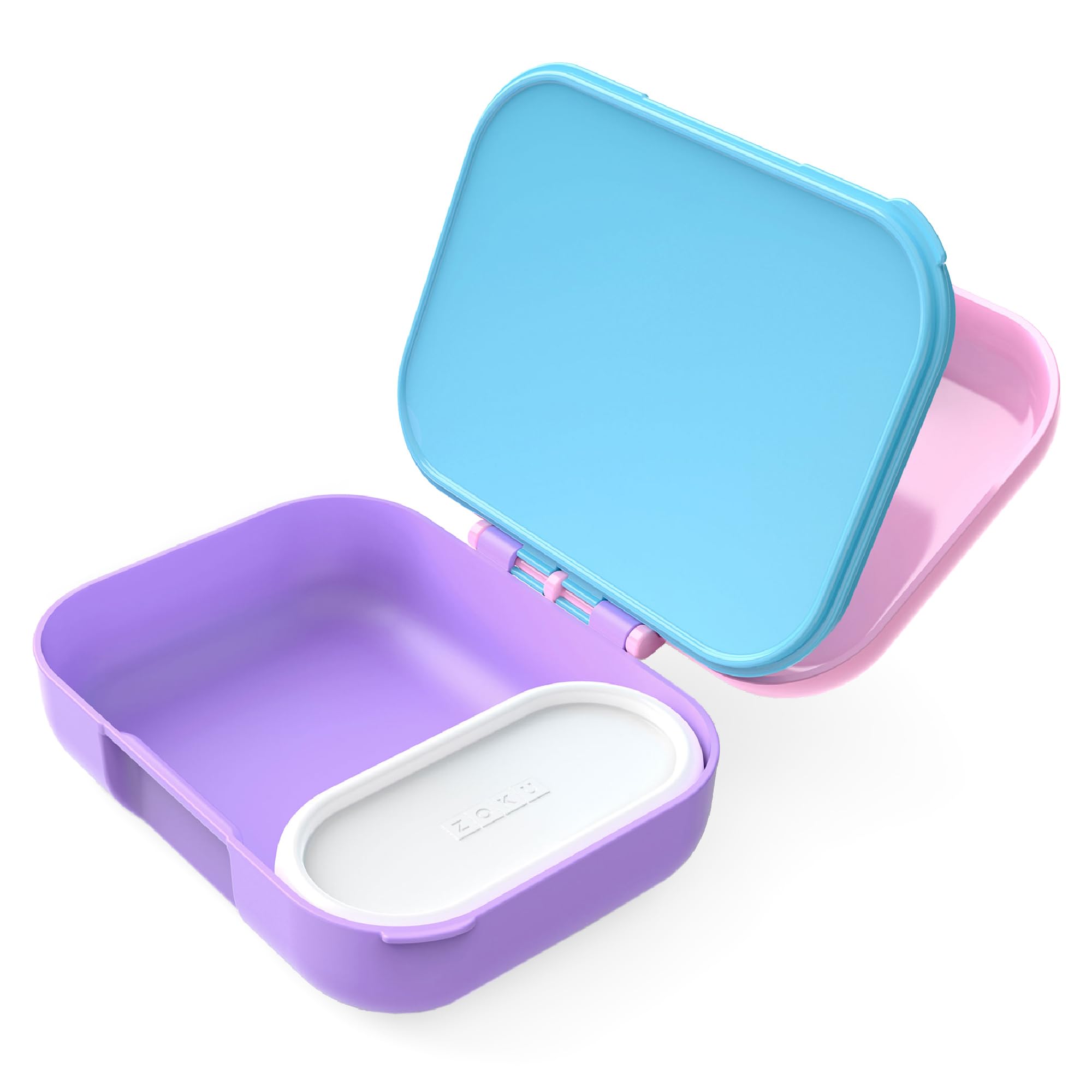 Zoku Neat Bento Jr. Kid's Lunch Box, Compact Two-Compartment Design, Leak-Proof Kid-Friendly Latch Closure, Removable Container with Lid, BPA Free and Dishwasher Safe, Pink