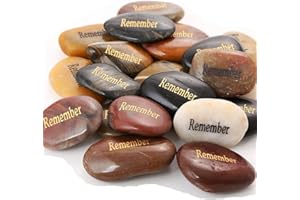 ROCKIMPACT 50PCS Remember Stones Encouragement Engraved Rocks of Remembrance Memorial Service Giveaways Celebration of Life Decorations for Loss of Loved One Bible Study Remember Your Joy 2"-3" Ea