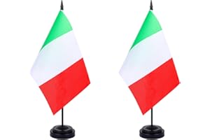 JBSJBS Italy Desk Flag 12" Solid Pole Deluxe Set Italian Flags Banner Mini Small Italy Office Table Flags with Black Stand Base Desktop Decorations(2Pack)