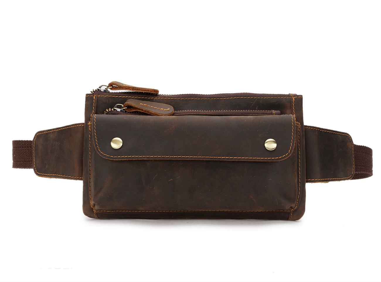 Loyofun Unisex Brown Genuine Leather Waist Bag Messenger Fanny Pack Bum