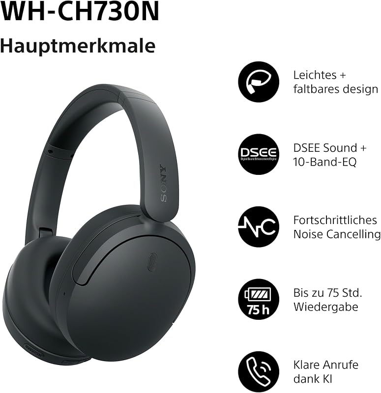 WH-CH730N Kabellose Noise Cancelling Kopfhörer - Schwarz