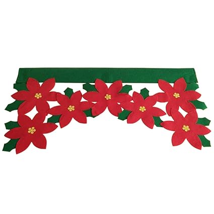 Outgeek Christmas Valance Flower Leaf Window Treatment Valance Christmas Window Decoration