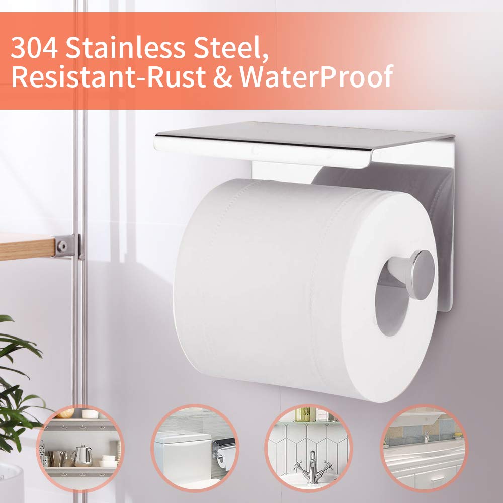Selbstklebend Toilettenpapierhalter, Sunvito Toilettenpapierrollenhalter Ohne Bohren Klopapierhalter Zur Wandmontage, für Badzimmer, Küche (SUS304 Edelstahl)