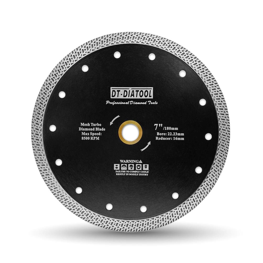 DT-DIATOOL Diamond Cutting Disc 7 Inch / 180mm with Mesh Turbo Cutters for Porcelain Tile Marble Ceramic Granite