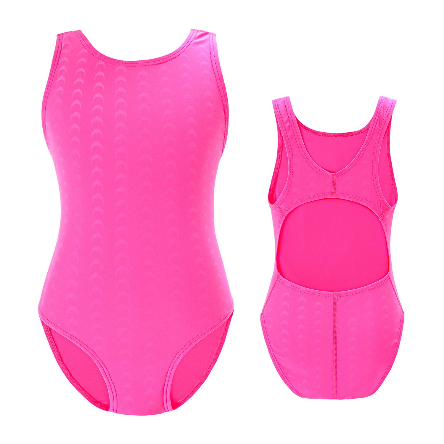 Photo 1 of Kids Girls Athletic Swimsuit One Piece Solid Swimwear for Practice and Competition in Black and Navy Bathing Suit (Pink, 4-5T)