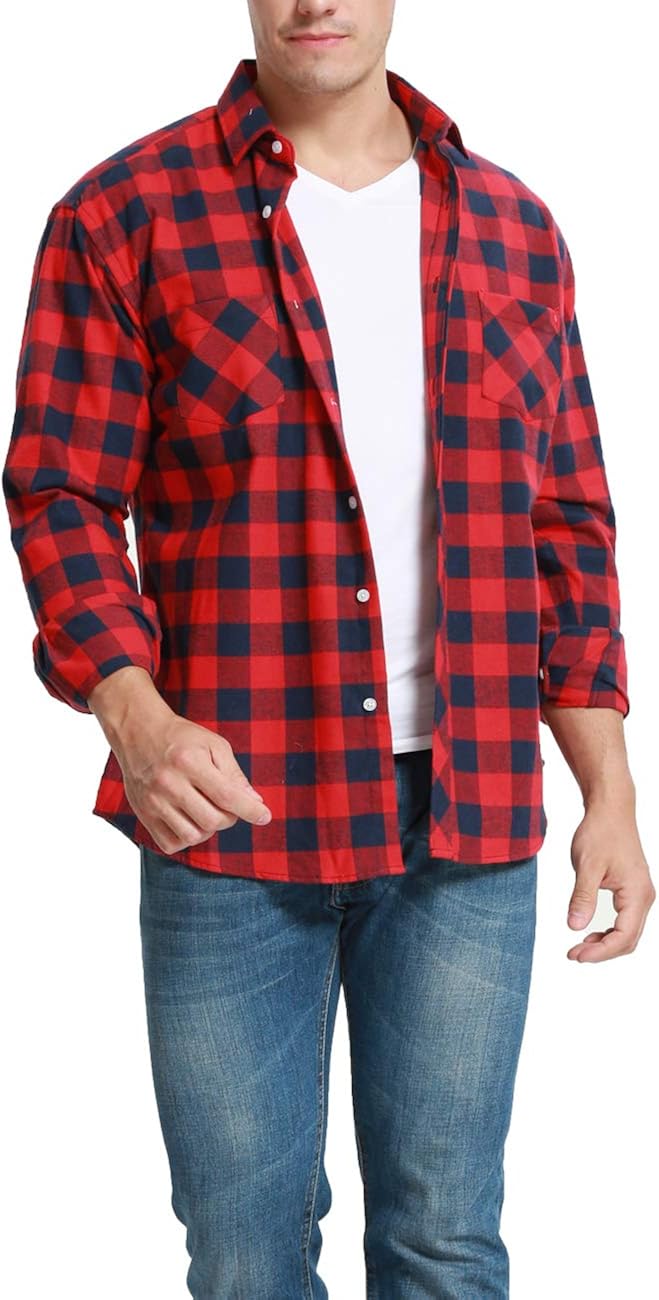 Men Flannel Shirt Long Sleeve Button Down Mens Checked