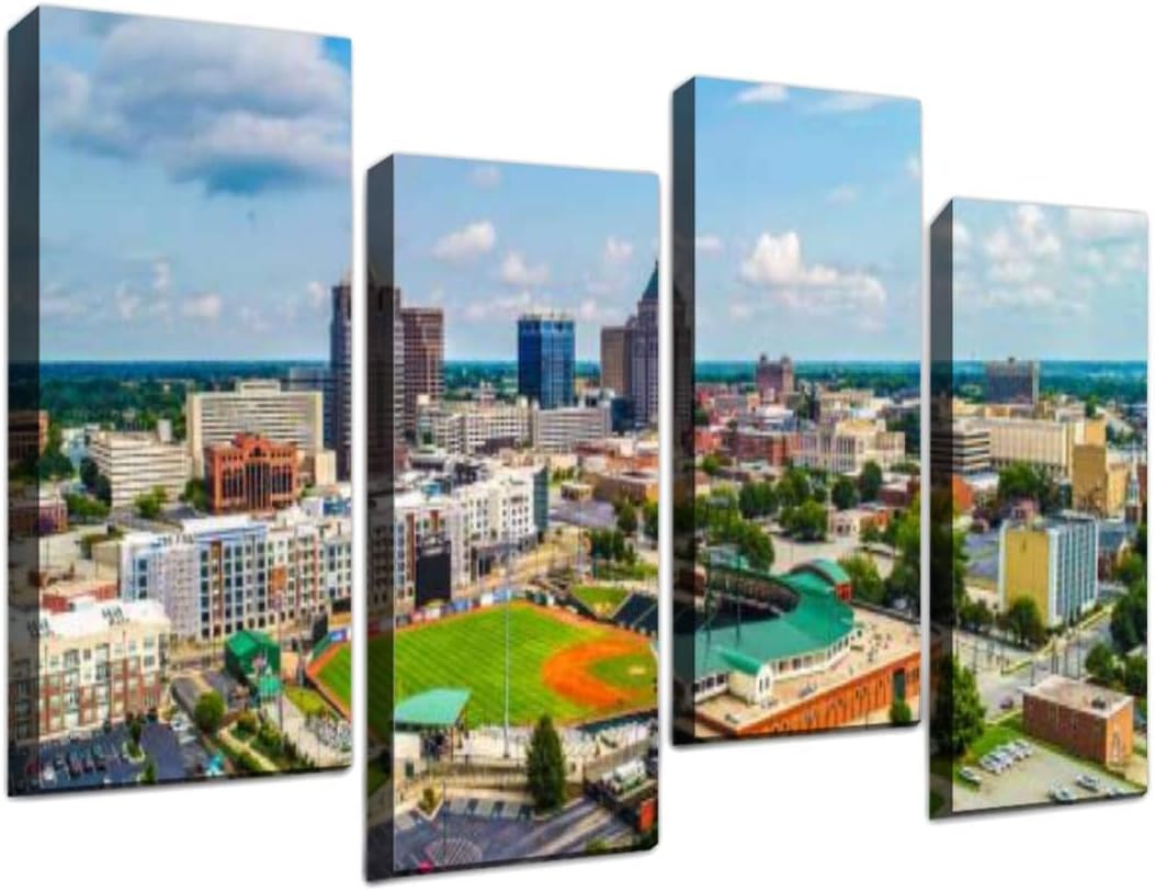 4 Panel Aerial of Downtown Greensboro North Carolina nc Skyline North Canvas Wall Art Ocean Oil Painting Animal Prints City Poster Flower Pictures Home Wall Decoration for Artwork