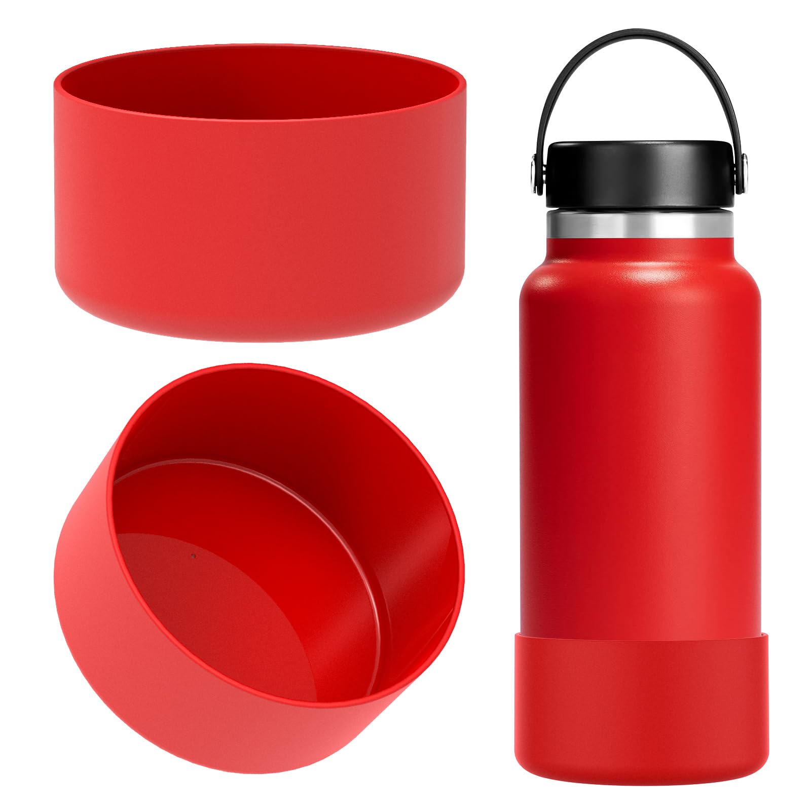 Linkidea Water Bottle Boot Compatible with Hydro Flask Wide Mouth Flex Cap/Straw Lid/Chug Cap 32oz/40oz, Silicone Bottle Bottom Sleeve Cover Protector, Bottle Bumper (Red / 2 Pack)