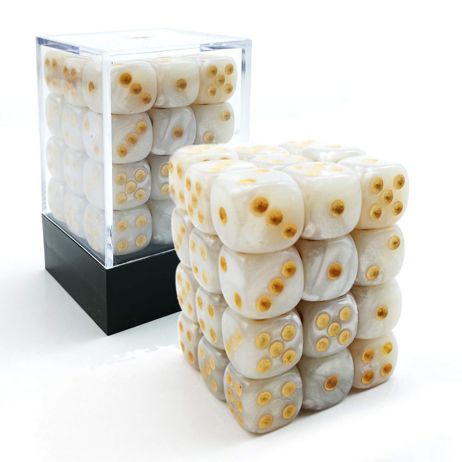 Bescon 12mm 6 Sided Dice 36 in Brick Box, 12mm Six Sided Die (36) Block of Dice, Marble White