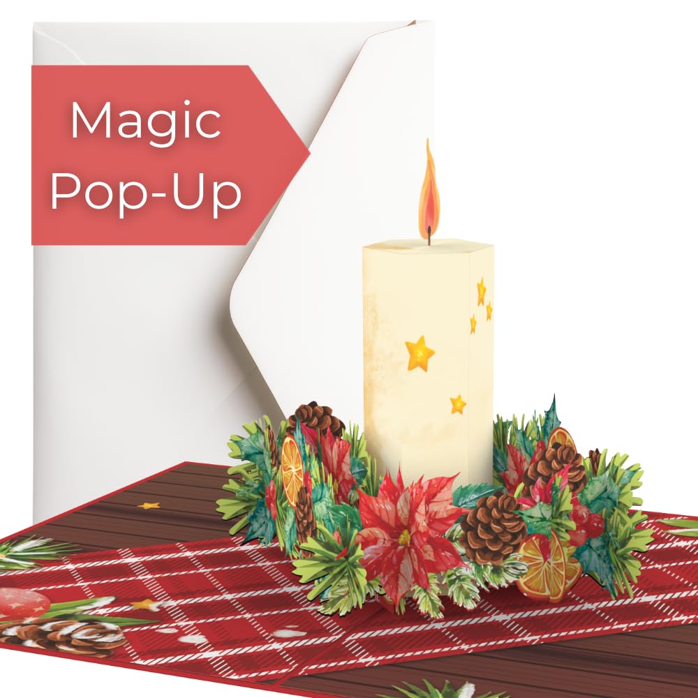 Hartensteler® Pop-Up Card Christmas Candle with Envelope - 3D Christmas Card for Children (Girls and Boys), Wife or Girlfriend - Handmade Gift Card for Winter, Christmas Time
