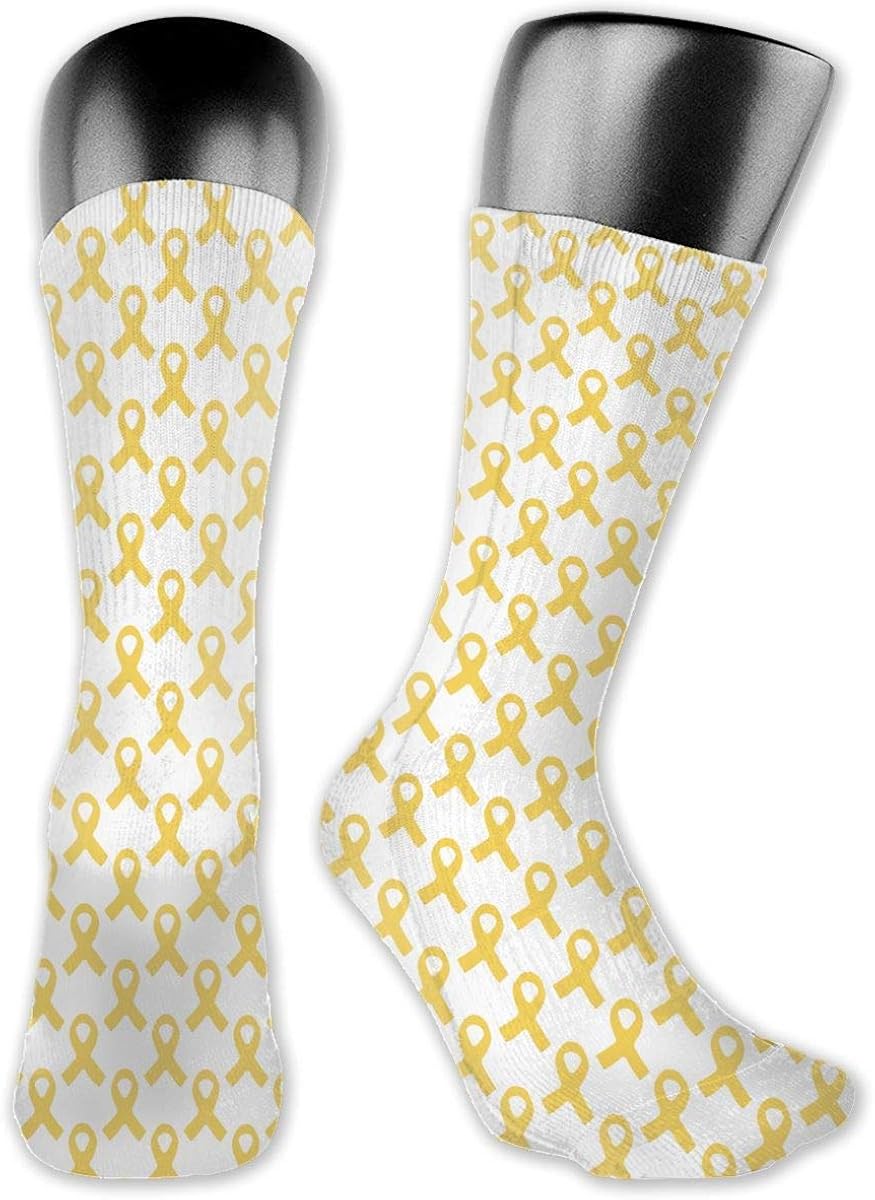 Gold Ribbon Awareness Colorful Crew Socks Polyester Dress Socks Novelty