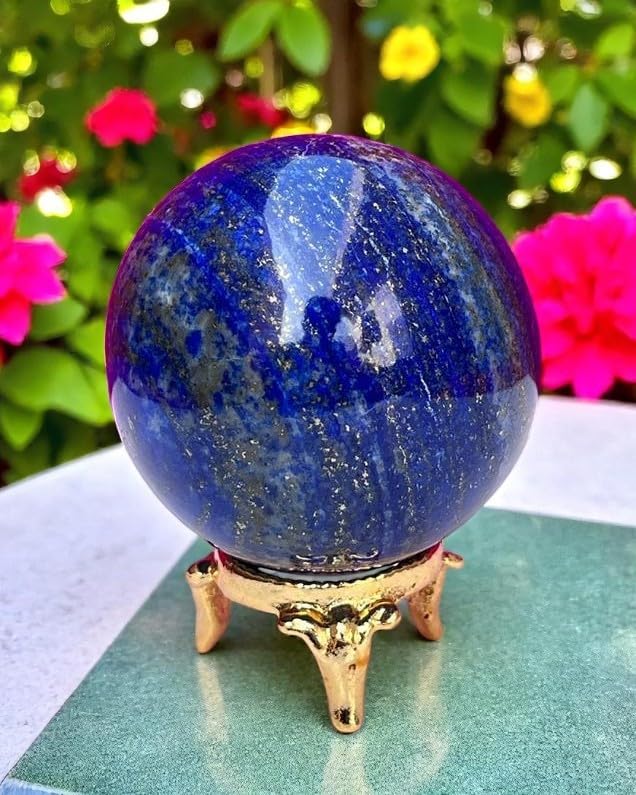 Large Lapis Lazuil Sphere - Gem Ball - Crystal Sphere - Carved Crystal Ball - Meditation Balls - Feng Shui Supplies - Wealth Stones and Crystals - Home Office Desk Decor Gemstone Sphere