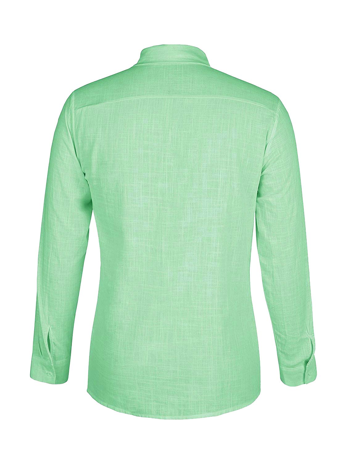 ThusFar Men\'s Button Up Linen Shirts - Summer Long Sleeve Button Down Hippie Shirts Medium Green