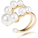 Melhill Baroque Pearls Cluster Ring Gold Plated Open Adjustable Delicate Cocktail Boho Statement Jewelry for Women Size 7-8