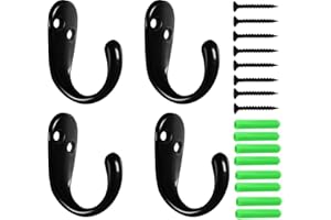Kruodop 4 Pack Wall Hooks Wall Mounted Coat Hooks for Hanging Heavy Duty, Black Towel Hooks, Metal Single Coat Hanger with Screws Cup Retro for Coats, Handbags, Towels