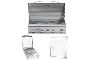 BULL OUTDOOR PRODUCTS Bullet by Bull Stainless Steel Outdoor Kitchen Set - Built-In Natural Gas Grill, Perfect for Entertaining -BBQ Kitchen Isl& Bundle - Includes 5 Burner Grill, Single Access Door & Side Burner