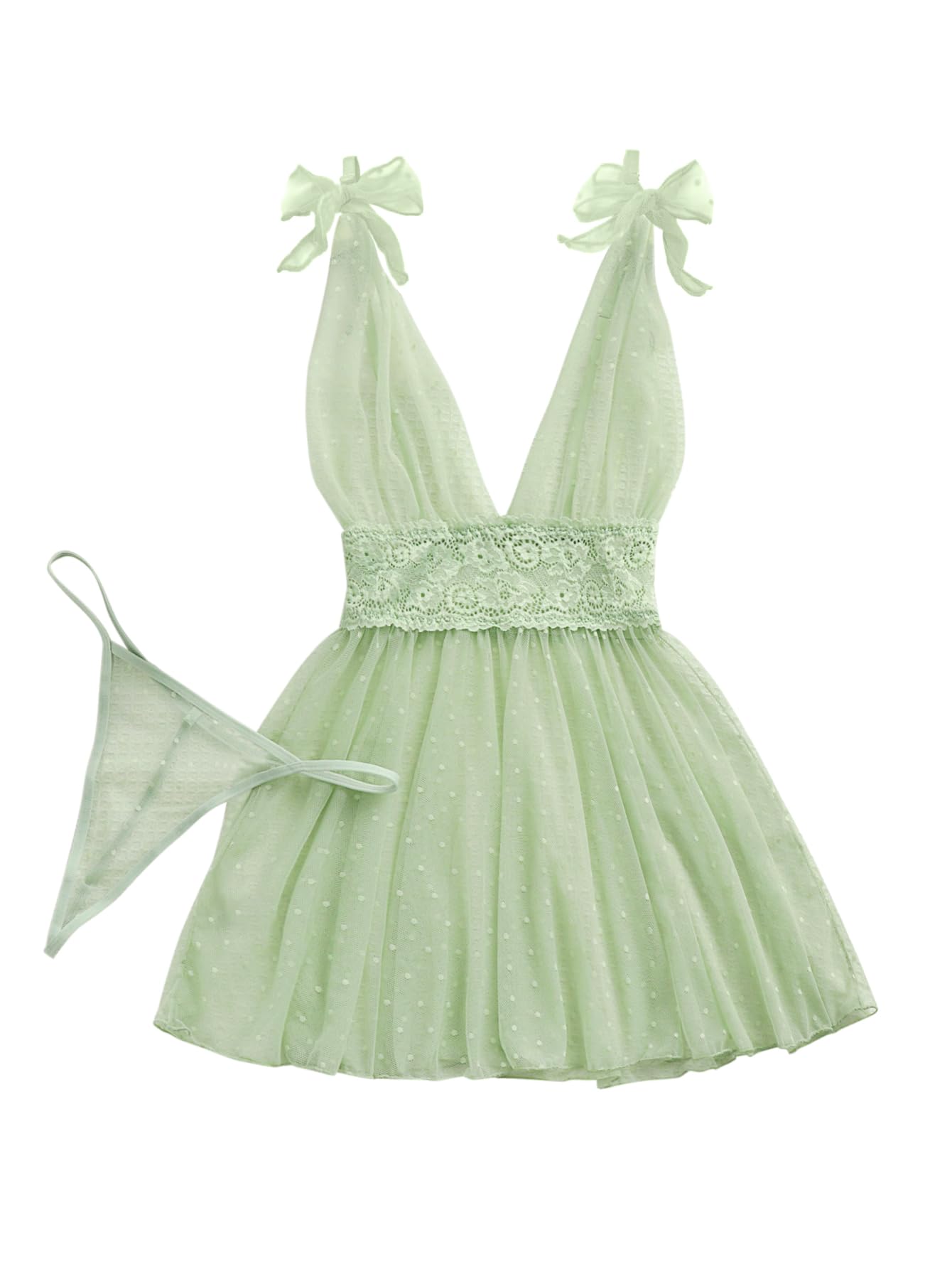 Lilosy Sexy Polka Dots Mesh Sheer Babydoll Chemise