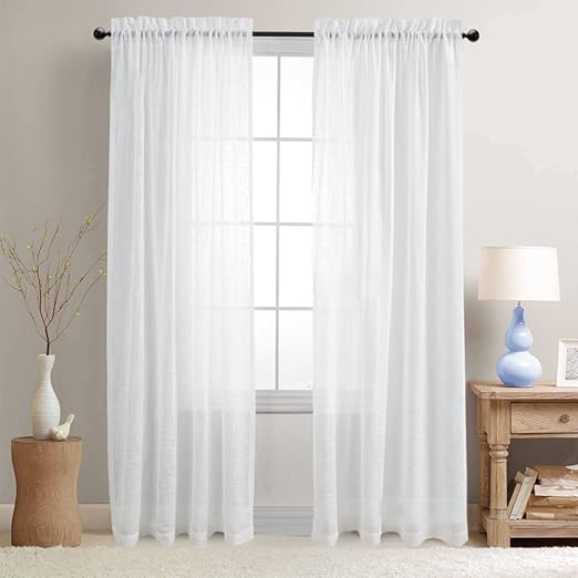 Amazon Com Off White Sheer Curtains Linen Textured Drapes 84 Inch