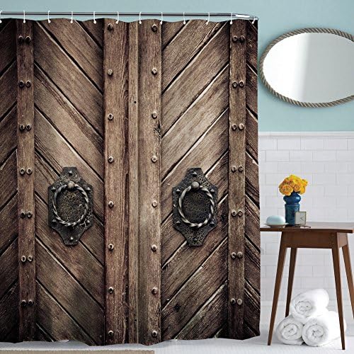Bath Shower Curtain Mildew-ResistantWater-Repellent &amp; Antibacterial, Polyester Bath Curtain with 12 Hook, 180*180cm (Wooden Bridge)