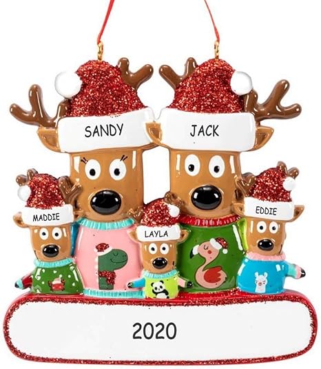 Amazon Co Jp 名前入りトナカイファミリークリスマスオーナメント アグリーセータートナカイファミリー 5歳 ホーム キッチン