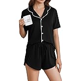 Ekouaer Pajamas for Women Set Button Up Sleepwear 2 Piece Pjs Lounge Set Short Sleeve Nightwear