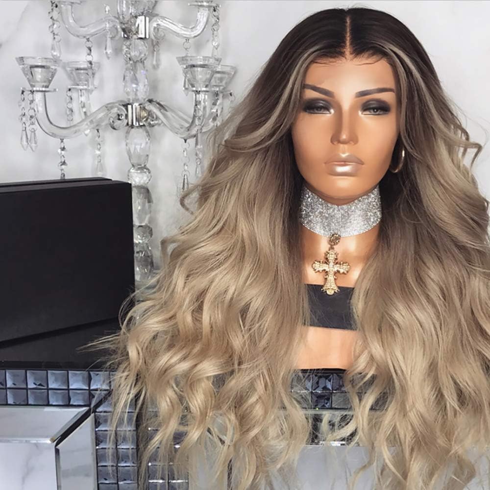 VVZiel Women Wig 28" Long Curly Wigs Ombre Brown Wig Natural Wavy Synthetic Hair Halloween Costume Party Wigs with Wig Cap, Brown